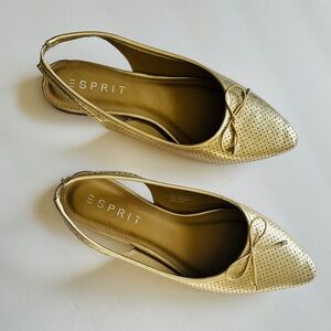 Esprit Metallic Gold Slingback Flats, Size 7.5, Bow Tie Detail